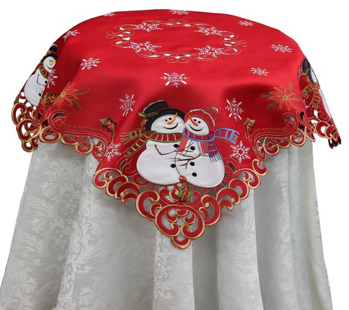 Holiday Christmas Snowman Snowflake Placemats Table Cloth Runner Red Gold - Picture 12 of 14