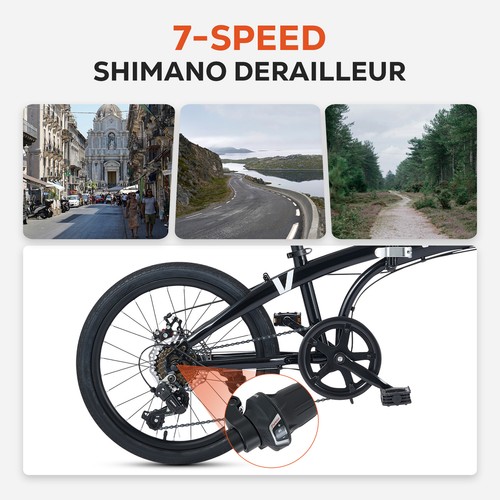 VIRIBUS 20" Folding Bike 7 Speed Folding Bicycle with Dual Disc Brakes Black - Picture 4 of 16