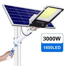 3000W Commercial Solar Street Light Outdoor Dusk to Dawn Flood Wall Lamp +Pole