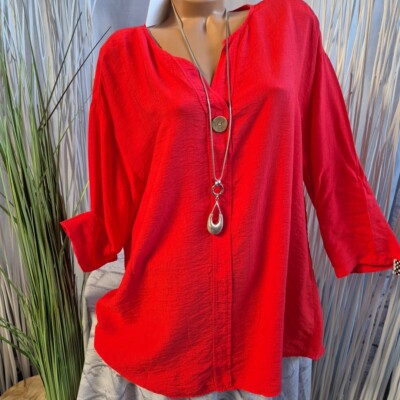 Zwillingsherz Tunika Bluse Damen Shirt Rot 3/4 Ärmel Einheitsgröße (2 912) NEU