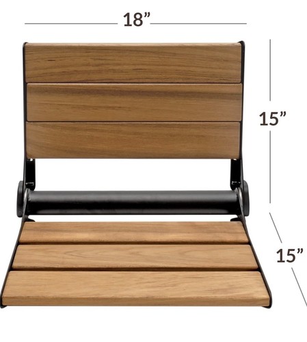 18" ADA Compliant Folding Teak Wood Shower Bench Seat, Black - Picture 3 of 7