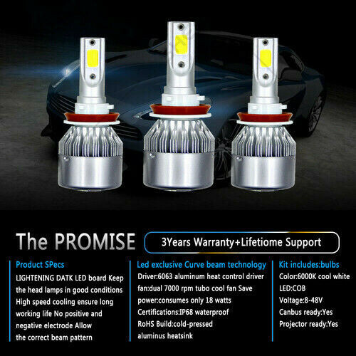 Combo LED Headlight Bulbs For 2004-2015 Volvo VNL Semi Truck High Low Beam - Foto 7 di 12