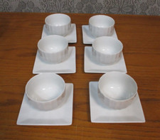 Acopa Tableware White Square Saucer Plates and Round Footed Bowls - Lot of 6