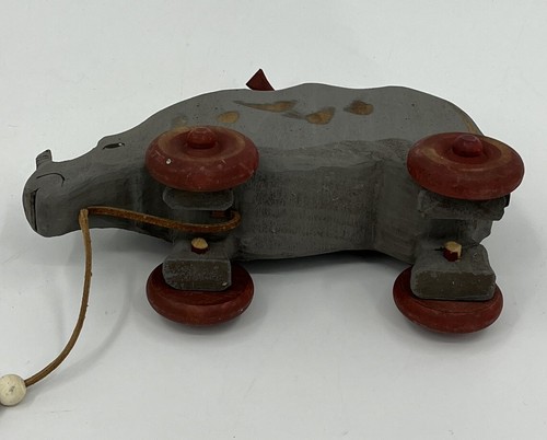 Vintage Millwood Toys Rhino Rhinoceros with Birds on Back Pull Toy Carved Wood - Picture 10 of 10