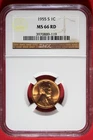 1955 S NGC MS66 RD Lincoln Wheat Cent #B48877