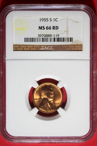 1955 S NGC MS66 RD Lincoln Wheat Cent #B48877