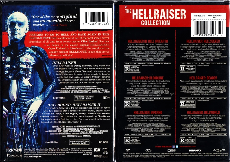 HELLRAISER 1,2,3,4,5,6,7,8 HORROR SAGA 8 FILMS CLIVE BARKER DVDS R1 1-8 - Image 2 of 4