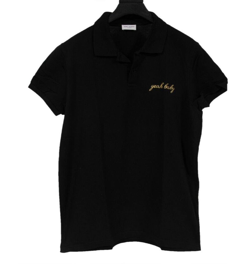 Polo Saint Laurent uomo Yeah bambino logo ricamato grande nera con colletto