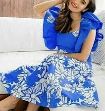 Zara Blue Floral Poplin Midi Dress Size Small Ref 2298 646