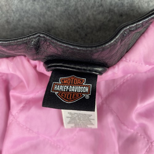 Harley Davidson Classic Style Leather Jacket Girls Size 6x Black Pink Childs - Picture 11 of 17