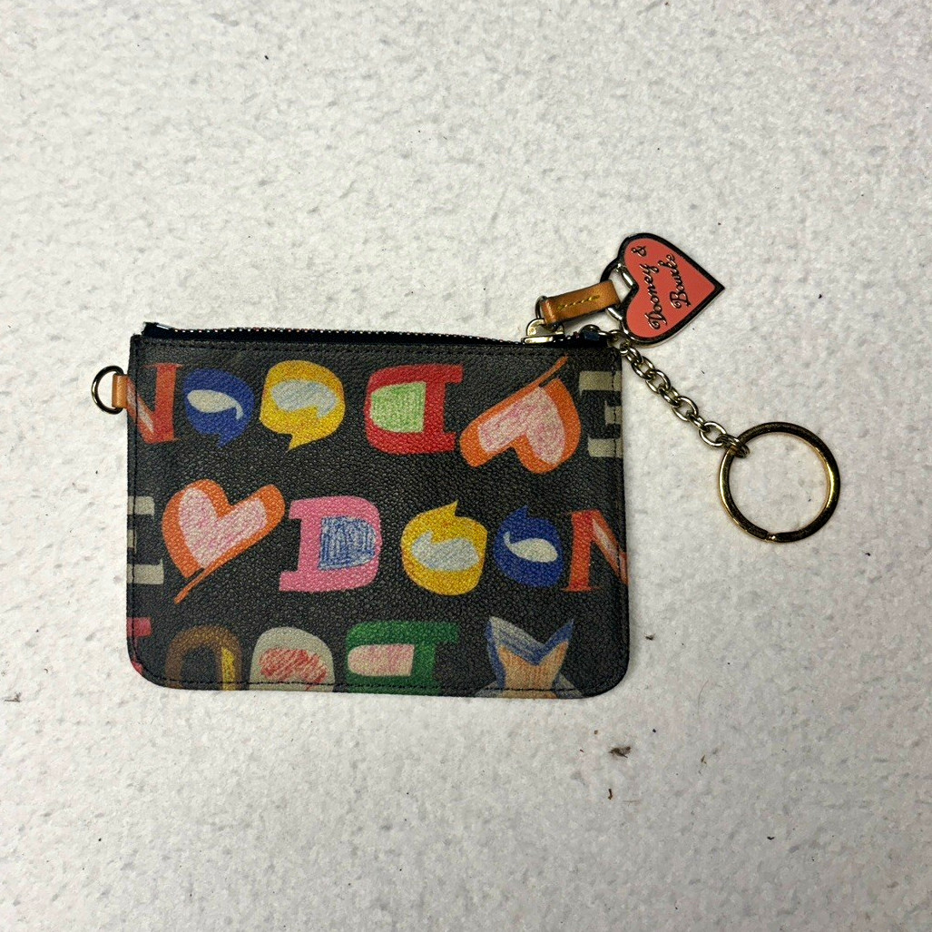 Dooney & Bourke Logo Heart Zip Pouch Wallet Key Chain Multicolor Print