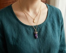 Resin Handmade Necklace: Crescent Moon, Chain & Amethyst Pendant Set.