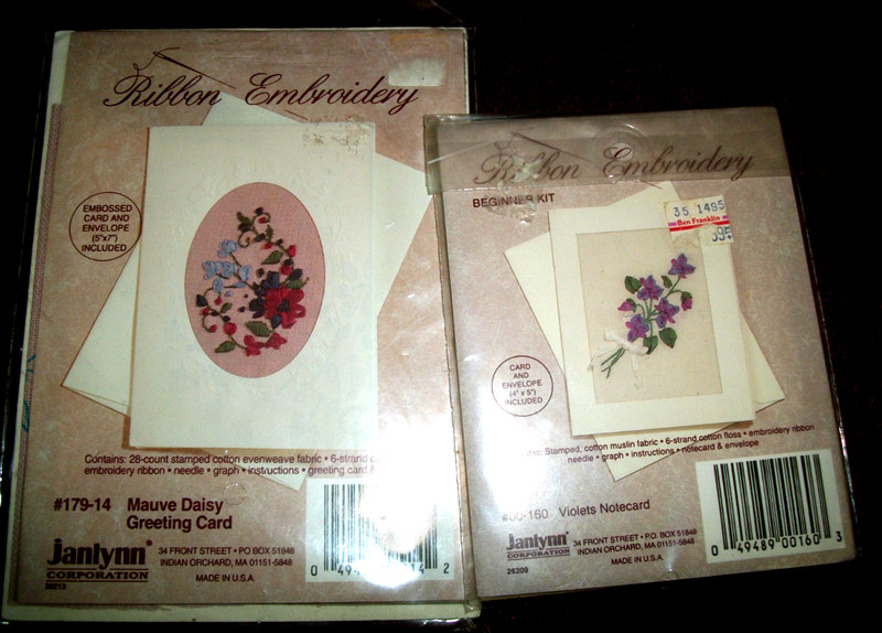 Janlynn Ribbon Embroidery VIOLETS NOTECARD  #00-160 & MAUVE DAISY CARD #179-14