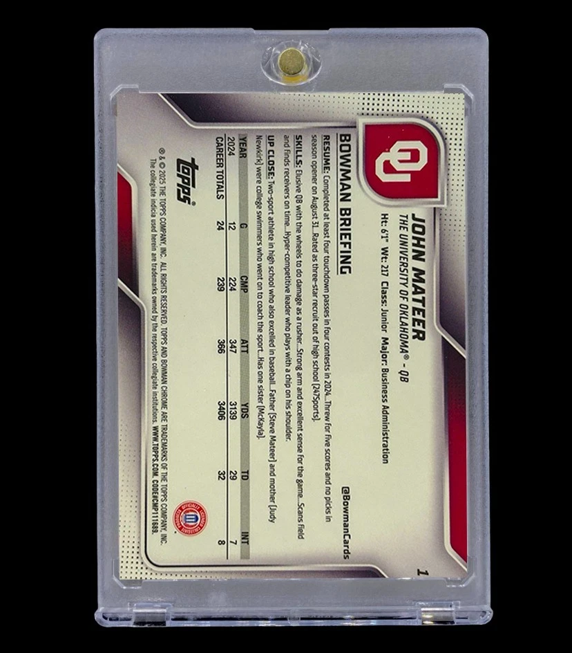 JOHN MATEER ROOKIE GREEN SHIMMER HOLO SSP /275 AQUA Non Auto - OKLAHOMA - Image 4 of 4