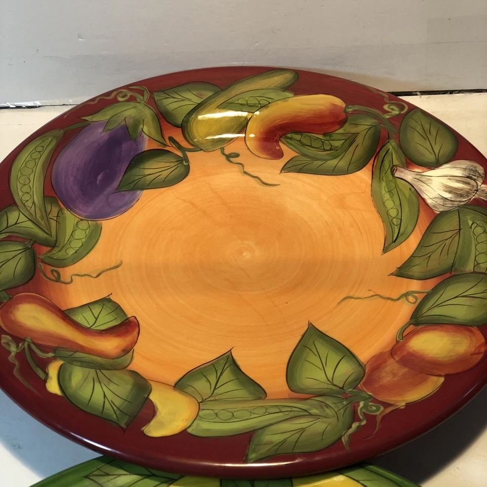 Laurie Gates Ware Dinner Plates (Set of 4) Multi Colored Vegetables 12" - Image 3 of 4