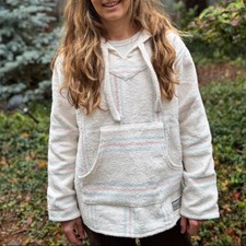 Drug Rug Baja Hoodie  Mexican Poncho with Soft Inner Lining S-XXL  White/Pink