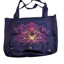 Purple Canvas Yoga Mat Tote Bag Lotus Flower Graphic Bohemian Gym Travel Bag