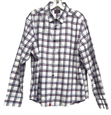 UNTUCKit Men's Large Tall Wrinkle Resistant Linen Button Down Shirt Blue Plaid