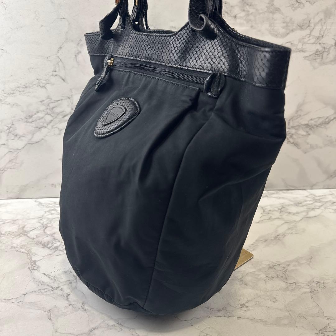 BALLY Nylon Python Embossed Leather Tote Bag Blac… - image 6
