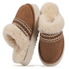 Slippers for Women, Winter House Slippers Indoor Outdoor, Fuzzy 7-8 Chestnut