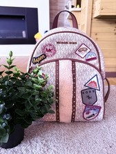 Michael Kors zaino mini monogram beige/marrone borchiato doppia zip oro