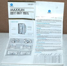 Instruction  specification sheet for early Minolta Maxxum AF fixed focus lenses