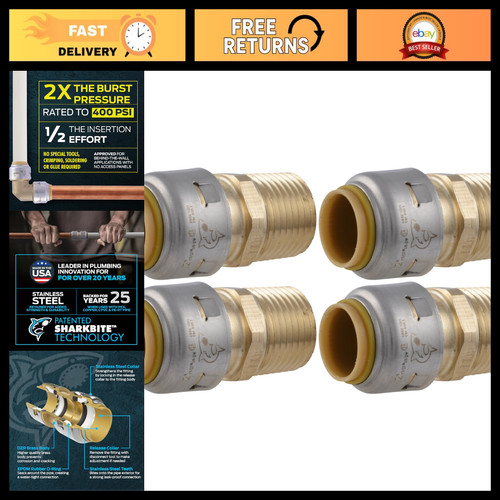 1/2" MNPT Brass Adapter - Pack of 4, Push-to-Connect Plumbing Fitting for PEX, C