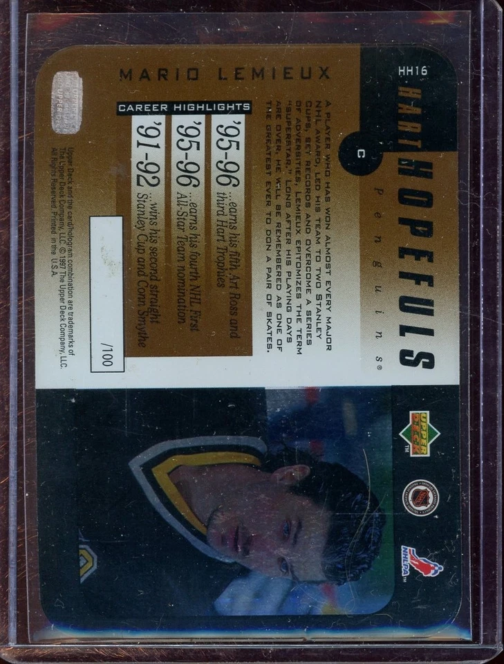 1996/97 Upper Deck Gold Hart Hopefuls Mario Lemieux #HH16 /100 - Image 2 of 2