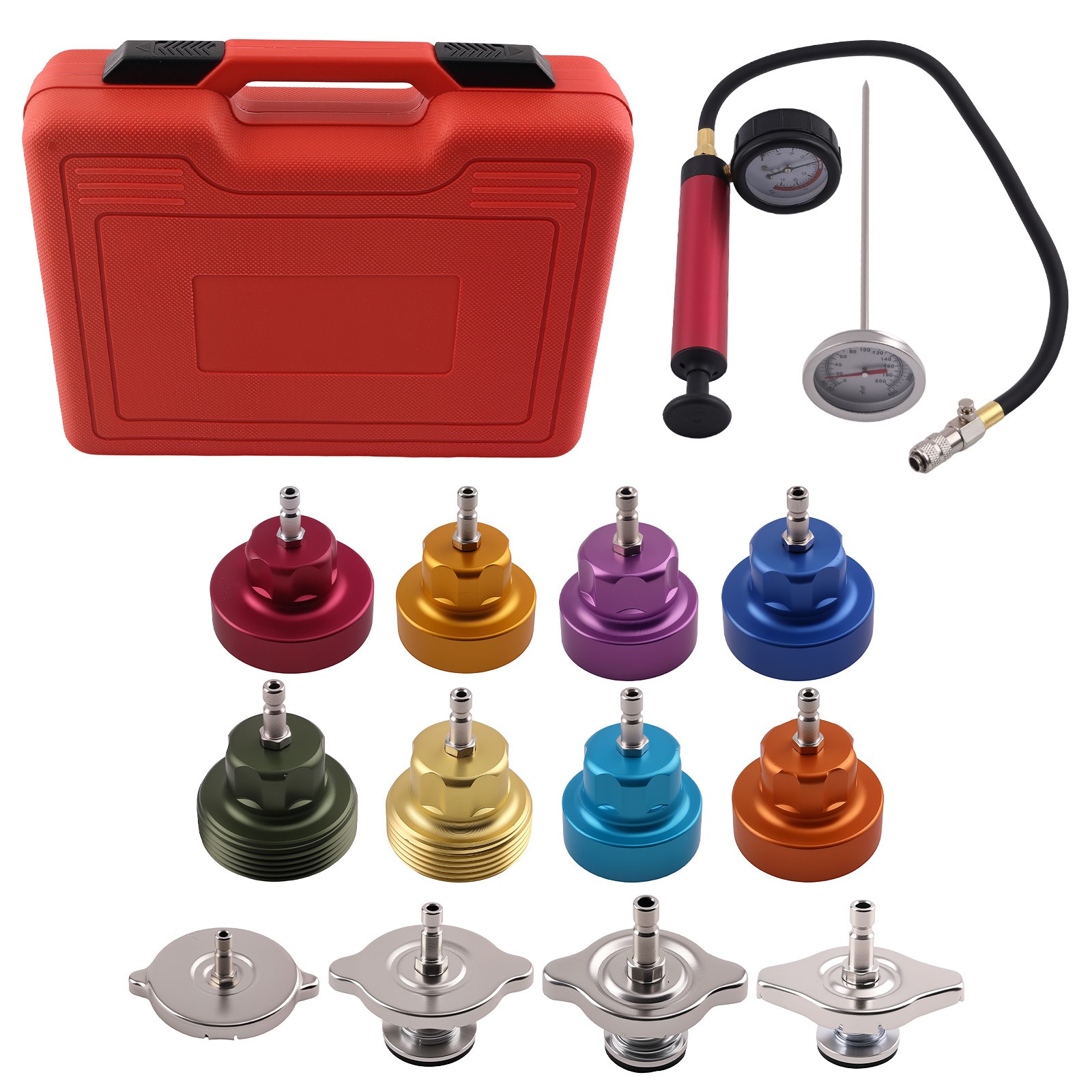 14pcs Radiator Cooling System Pressure Tester Gasket Water Tank Leak Adapter Kit