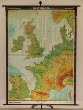 Westeuropa Alpes France WD Suisse GB NBL ~1960 Carte Murale Scolaire 172x237cm