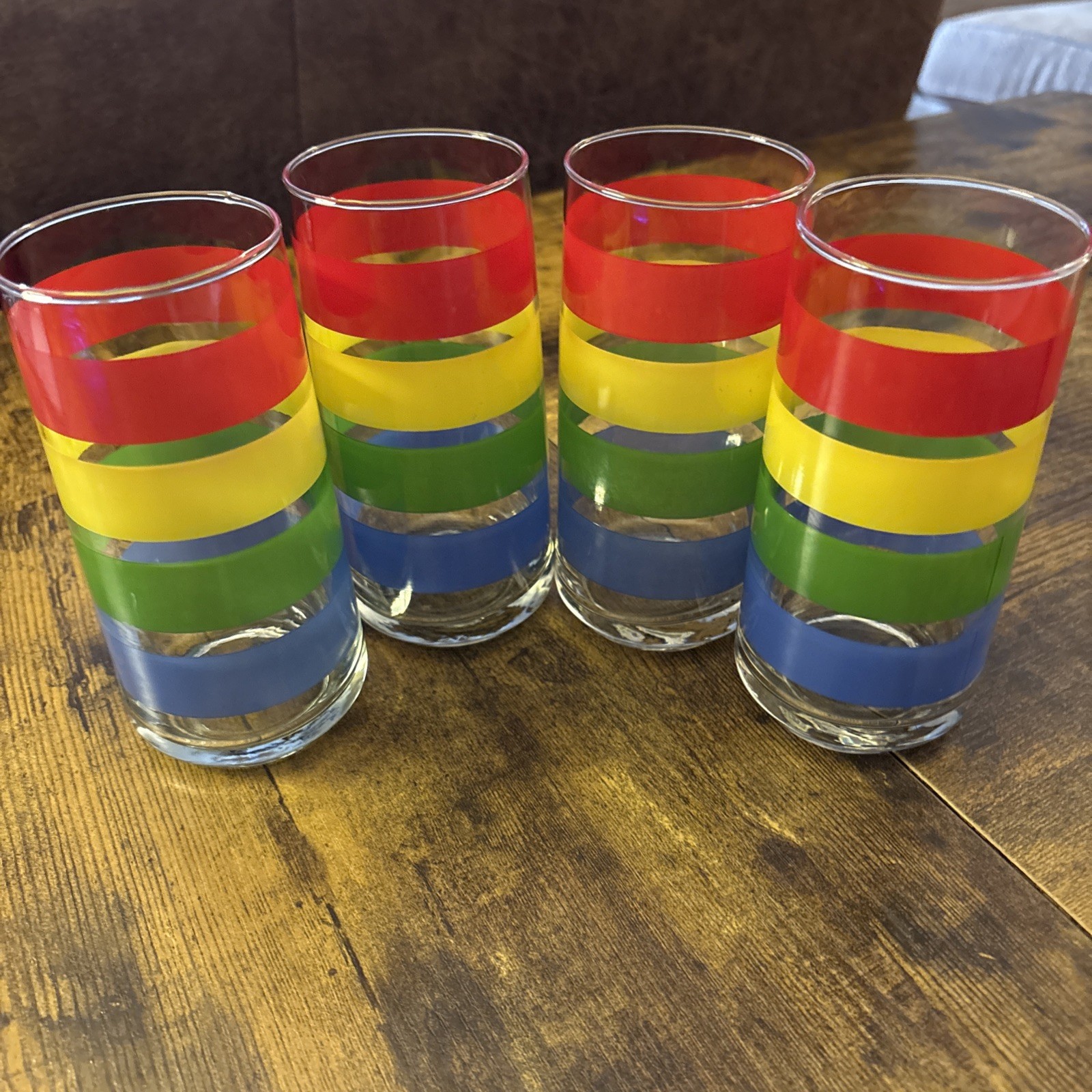 VTG MCM Multi-Color Striped Drinking Glasses Set of 4 AS IS (see description)
