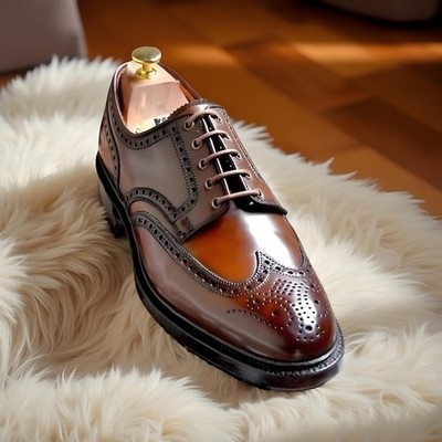 Handmade Tan Brown Leather Wingtip-Men's Luxury Brogue Derby Lace Business Shoes