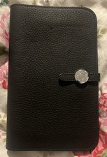 VINTAGE HERMÈS DOGON DUO WALLET BLACK LEATHER PURSE HOLDER PASSPORT DOCUMENTS 