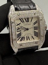 Cartier Santos 100 XL Custom Set Diamond Bezel Men’s Watch 2656 Black Leather 5