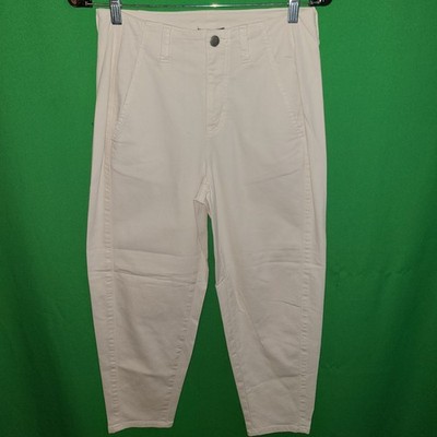 2768) NWOT EILEEN FISHER 4P off white crop jeans zip high waist tapered leg 
