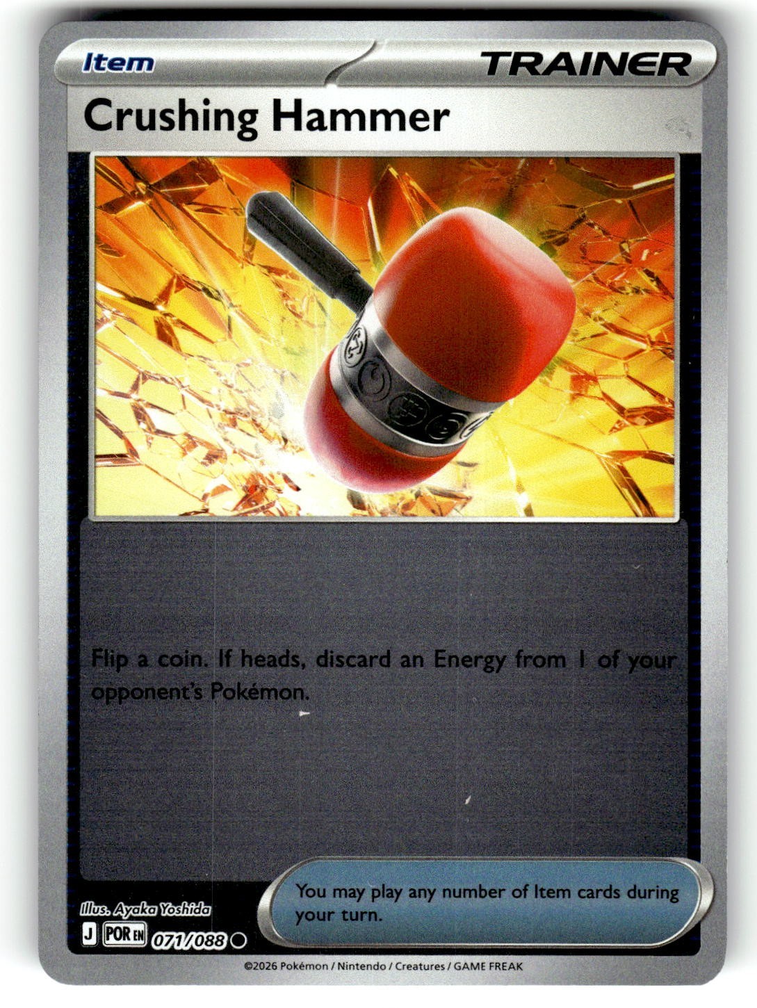 Pokemon 2026 ME03: Perfect Order Card 71/088 Crushing Hammer Reverse Foil