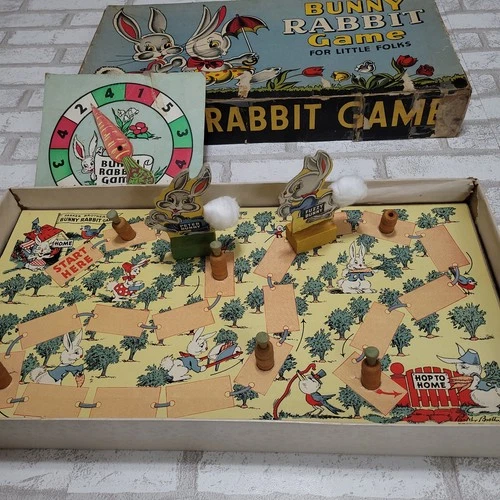 Vintage 40s Bunny Rabbit Game for Little Folk Parker Brothers 1942 Board Game
