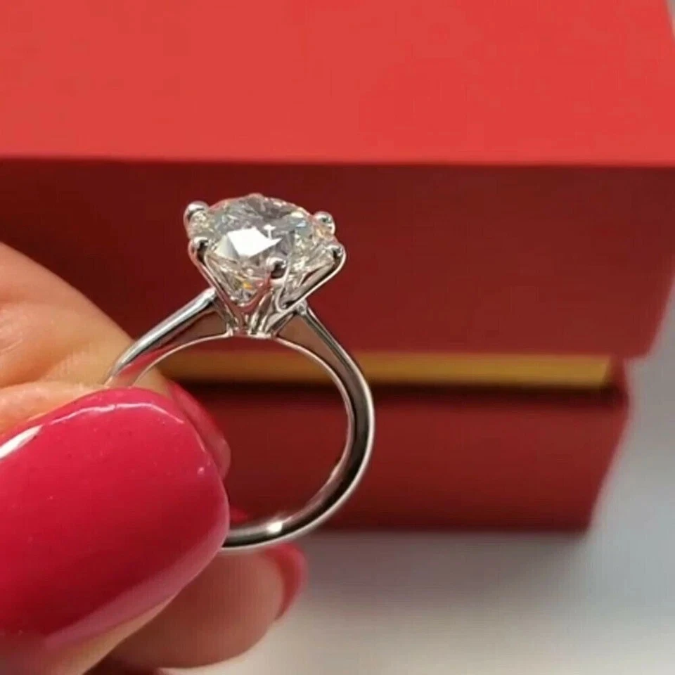 2.90 CT Coupe Ronde Véritable Moissanite Fiançailles Bague 14K Blanc Solide Or 6 - Photo 4/4