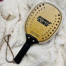Vintage POWER KING Paddle Ball Racquet Genuine Leather Handle Metal Edge
