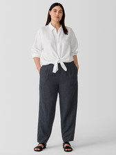 Eileen Fisher Washed Organic Linen Delave Lantern Pant Sz Large - Black Pull On