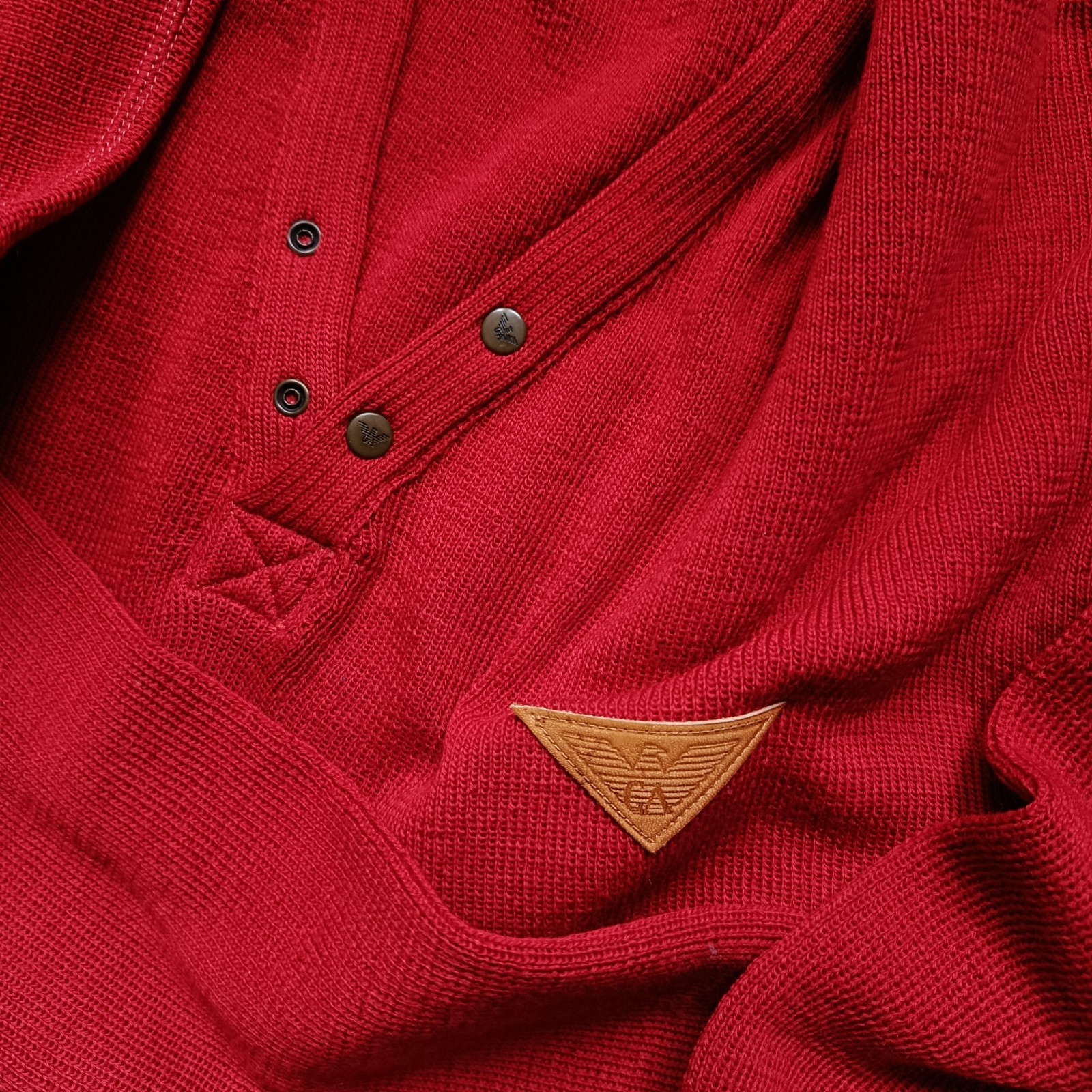 Giorgio Armani Vintage 80s Casual Snap Button Eagle Patch Wool Sweater Jumper 50