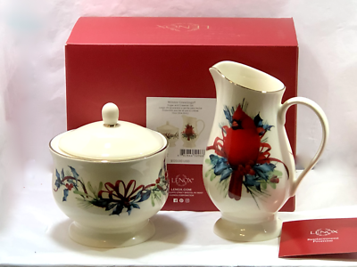 Lenox Winter Greetings Zucker- & Sahnekännchen Set – Keramik Mit 24K Gold, Weihnachtlich
