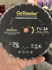 GoYonder Framing Saw Blade 7-1/4" 24 Teeth 5/8" Bore