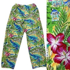 Vintage Peter Popovitch Beach Pants Womens Size M Palm Trees Swim Hibiscus