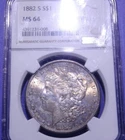 1882-S Morgan Dollar  NGC MS 64  Attractive toning