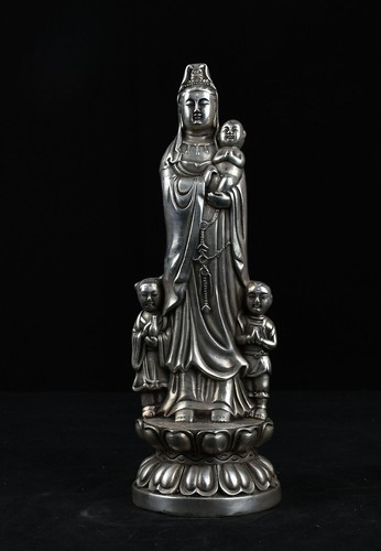 9.5" Antique Tibetan Buddhism temple Bronze Silvering Guanyin Bodhisattva statue - Picture 9 of 9