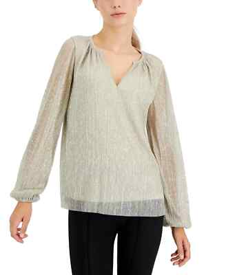 Alfani  Metallic Peasant Top, Gold, Size Petite Petite