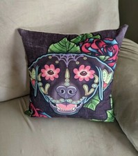 Dog Throw Pillow Colorful Floral 16" x 16"