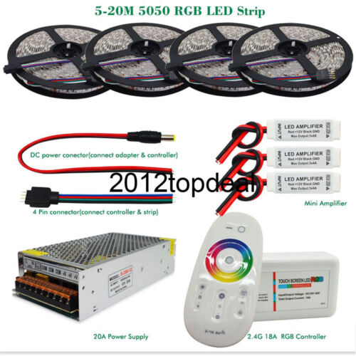DC12V 5050 RGB 300 LED bande lumineuse IP20/IP65 + contrôleur RF + kit adaptateur secteur - Photo 1 sur 5
