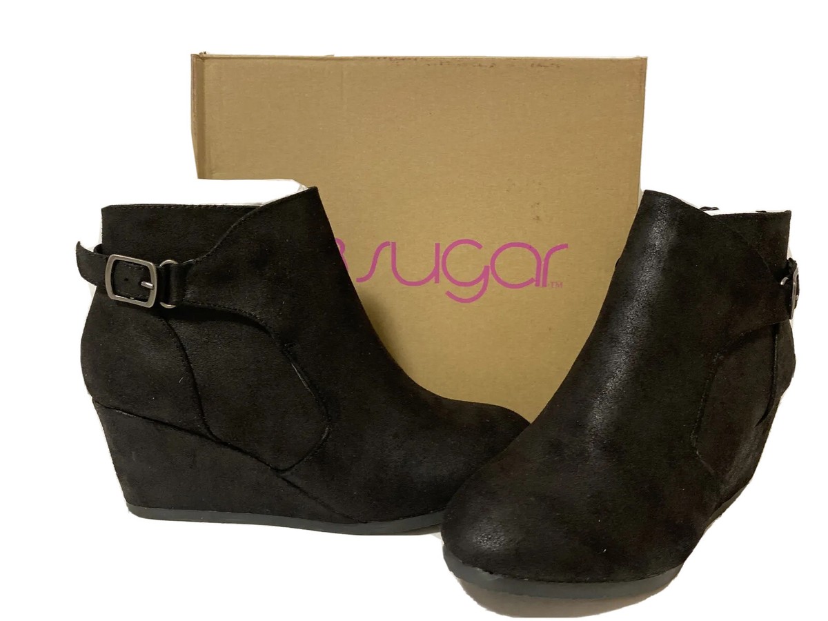 Sugar MEGAN Women’s Wedge Boots Black Dist Fab Size